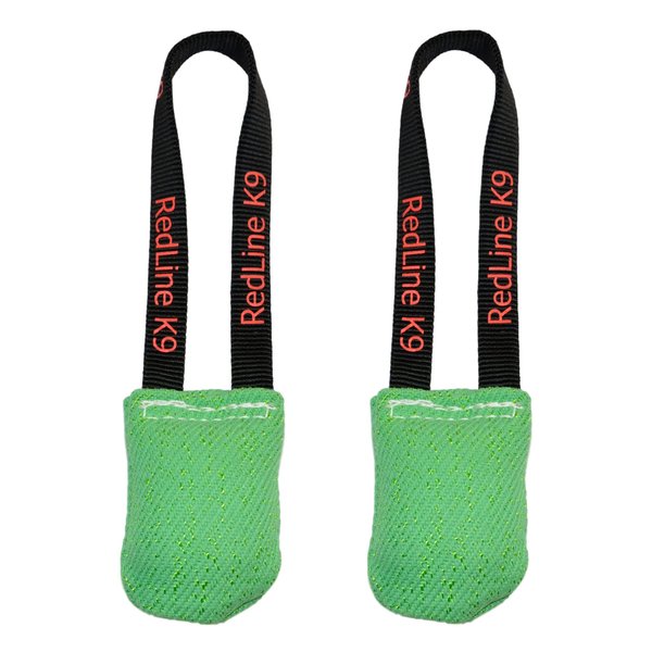 REDLINE K-9 Green French Linen 3" x 4" 1 Handle Pocket tug Toy Bundle of 2 Dog Tug Toy