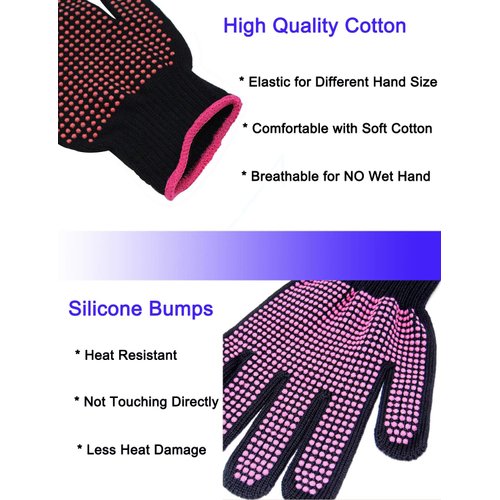 AFT90 Heat Resistant Glove for Hair Styling, Curling Iron, Flat Iron and Curling Wand, Pink Edge, Silicone Bump, 1 Piece