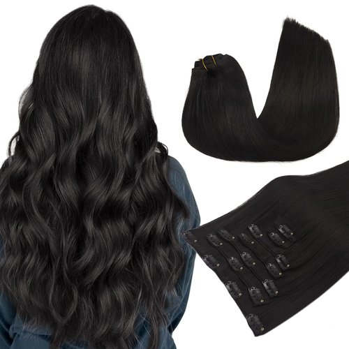 MAXITA Clip in Hair Extensions Real Human Hair, 18 Inch Natural Black 7pcs 120g, Remy Human Hair Extensions Clip in Black Hair Extensions Straight Natural Hair for Woman
