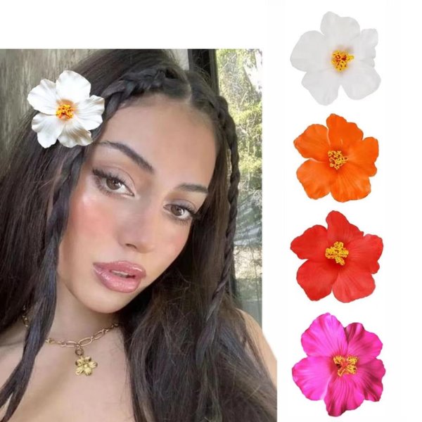 4Pcs Hawaiian Flower Hair Clips,3.5 Inch Plumeria Hibiscus Hair Clip,Flower Clips for Women Bridal Wedding, Flower Hair Accessories Clip for Girls Vacation Beach Party