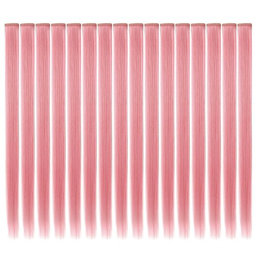 SARARHY 16 Pcs Colored Hair Extensions Clip in kids,Pink Hair Extensions for Girls Women 21" Fairy Synthetic Hairpieces Long Straight Pink Hair Accessories (Smoke pink)
