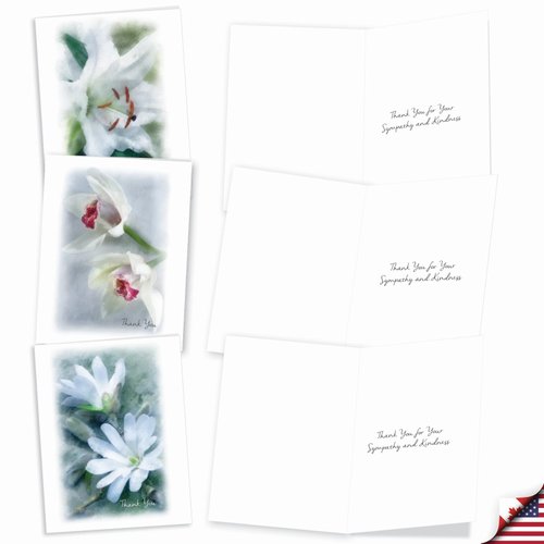The Best Card Company - 10 Sympathy Thank You Cards (4 x 5.12 Inch) - Boxed Flower Condolence Gratitude - Blooming Memories M6598STG-B1x10