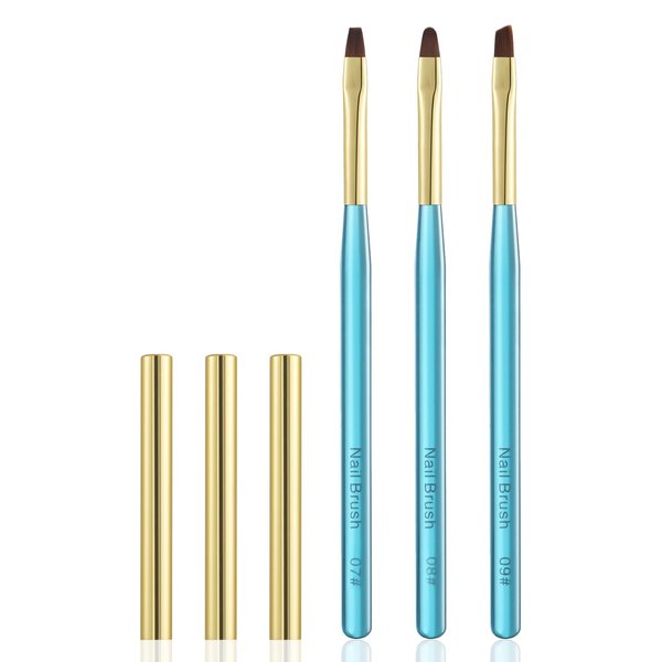 INENK Metal Blue Nail Art Clean Up Brushes for Cleaning Polish Mistakes on the Cuticles, Acetone Resistant Nail Brush, Fingernail Cleaning Brushes for Nail Art and Designs (Round&flat&Bevel)