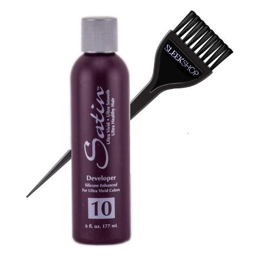 Satin Hair Developer, Silicone Enhancing for Ultra Rich Vivid Colors (w/Sleek Brush) Haircolor Dye Activator, Hydrogen Peroxide (10 Volume / 3% - 6 oz size)