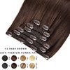 Clip In Human Hair Extensions,70g 7pcs Double Weft Silky Straight Dark Brown Real Human Hair Clip Ins 14inch 100% Human Hair Clip In Extensions