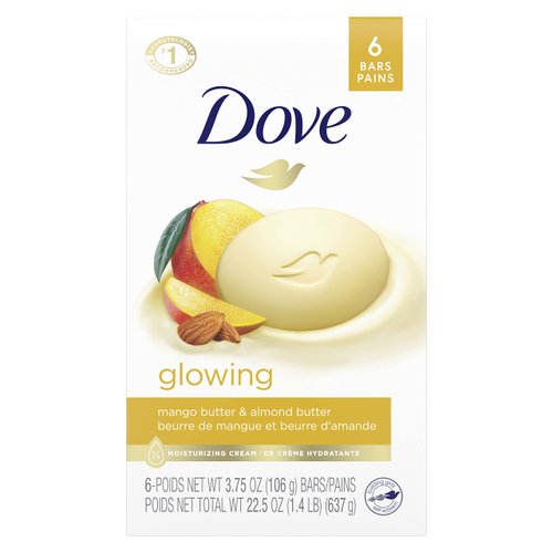 Dove Beauty Bar Gentle Skin Cleanser Moisturizing for Gentle Soft Skin Care Glowing Mango Butter and Almond Butter More Moisturizing Than Bar Soap 3. 75 oz 6 Bars