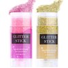 Body Glitter Stick, Singer Gold Concerts Glitter Gel, Pink Holographic Mermaid Sequins Chunky Glitter, Music Festival Rave Glitter Makeup for Body, Face, Hair and Lip, 0.56oz (Gold&Pink)