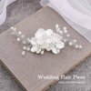 Jakawin Bride Flower Wedding Hair Piece Silver Pearl Hair Clip Rhinestone Crystal Headpiece Leaf Bridal Hair Accessories for Women FJ01 (1 Silver)