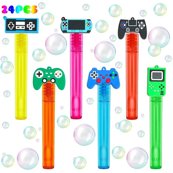 uoyoi Video Game Party Favors,24Pcs Video Game Bubble Wands for Kids,Cute Game Controller Bubble Wand for Gamer Birthday,Game On Party Supplies Classroom Prizes Pinata Goodie Bag Stuffers Gifts