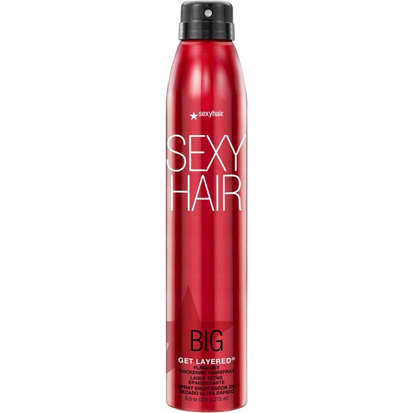 SexyHair Big Get Layered Flash Dry Thickening Hairspray, 8 Oz | Buildable Texture, Volume and Shine | Up to 72 Hours of Humidity Resistance