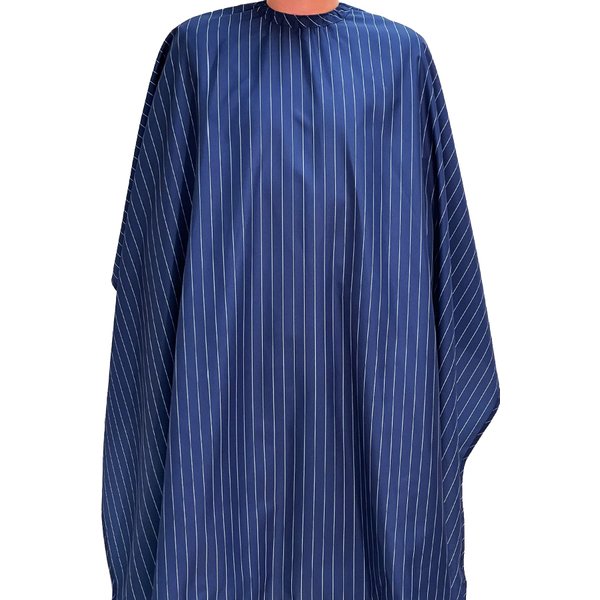Barber Strong The Barber Cape Haircut Cover for Men, Hair Repelling and Static-Reducing Material, Flexible Elastic Neckband, Water Resistant Fabric, Oversized for Complete Coverage - Blue/White Stripe