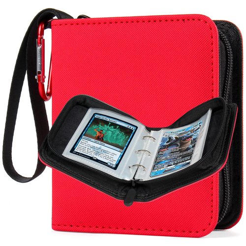 GEAoffice Mini Card Binder 1 Pocket with 80 Pockets, Premium Small 2 Pocket Trading Card Collection Album Folder with 40 Sleeves Double Sided - Gifts for Kids, Red