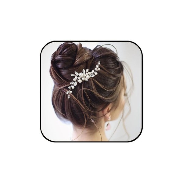 Pearl Bride Wedding Hair Pins Crystal Bridal Headpieces Leaf Hair Accessories Rhinestone Hair Piece for Women Bridesmaid （silver ）