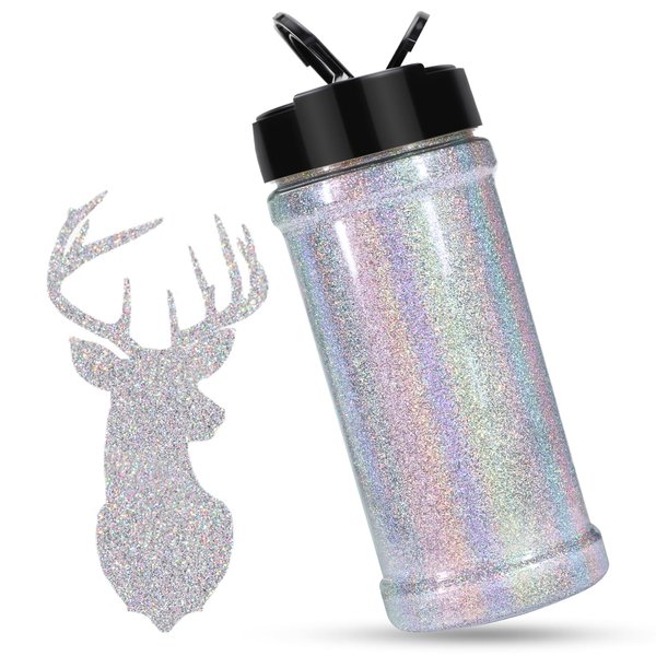 HTVRONT Holographic Extra Fine Glitter - 200g/7oz Silver Glitter for Crafts, 0.008"Portable Ultra Fine Glitter for Resin, Nails, Tumblers, Ornaments, Body, Candle, Cosmetic, Slime Glitter Powder