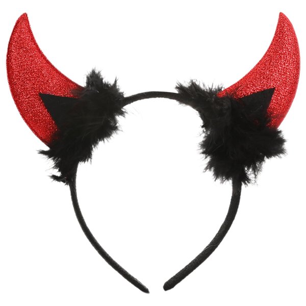 Halloween Devil Headbands Glitter Devil Horns Headband Red Horn with Red Fur Hair Band Sexy Hairband for Halloween Easter Cosplay Party Costume Hair Accessories 1Pcs (Red Fur, Medium)
