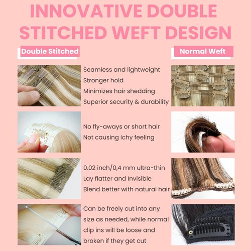 FUOTONBUTY Clip in Hair Real Human Hair Double Stitched 7pcs Caramel Blonde to Bleach Blonde Human Hair Clip in Extension Seamless Clip in Hair Extensions 90g Invisible Clip in Hair Extensions 14 Inch