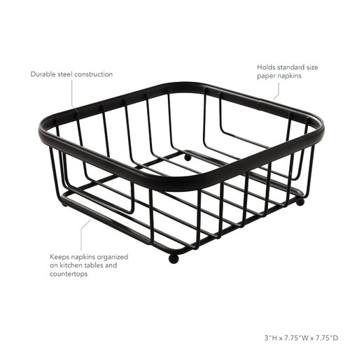Spectrum Diversified Ashley Flat, Modern Dining Décor Horizontal Napkin Holder for Kitchen Tables & Countertops, Black