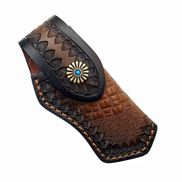 COHOMELARS 5'' Leather Folding Pocket Knife Sheath,Leather Knife Pouch for Buck 110,Knife Holster,Knife Sheaths (Dark Brown)
