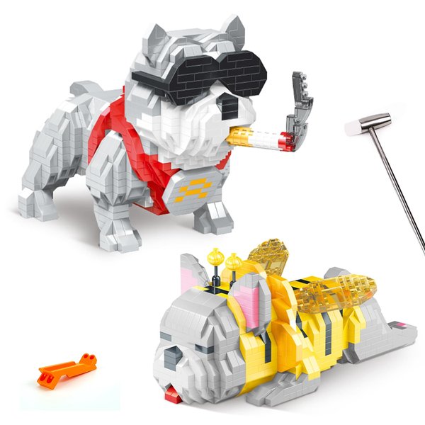 qOvOp 2 Packs Micro Brick Building Toys, French Bulldog & Bully Pit Bull, Mini Building Blocks Cute Animal Set, Pets Growth Record The World's Smallest Building Block Set