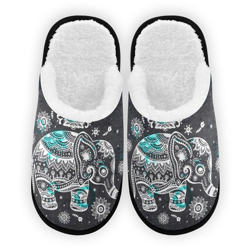 Umidedor Ethnic Elephant Slippers For Women Girls, Soft Memory Foam Non-Slip Indoor House Slippers Home Shoes For Bedroom Hotel Travel Spa
