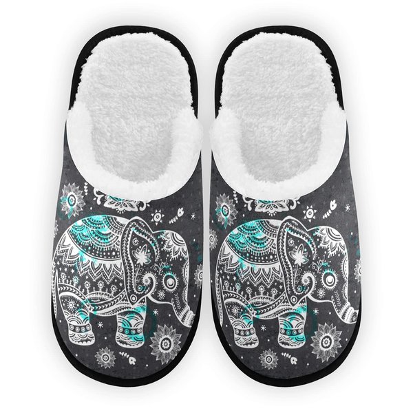 Umidedor Ethnic Elephant Slippers For Women Girls, Soft Memory Foam Non-Slip Indoor House Slippers Home Shoes For Bedroom Hotel Travel Spa