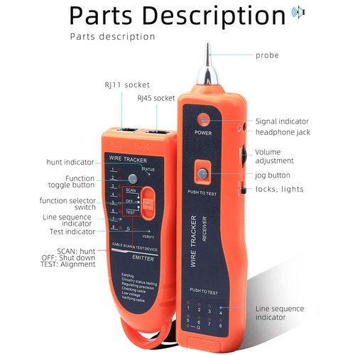 Network Cable Tester Telephone Line Cable Tracker Wire Tracer Test Rj45 Rj11 Cat5 Cat6 Ethernet LAN Network Cables