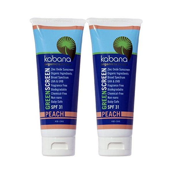 Green Screen Organic Sunscreen Zinc Oxide SPF 31 Tinted PEACH - Soy-Free - Vegan - Gluten-free - 8oz/230g As 2x4oz