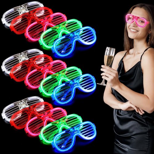 BATTIPAW 12 Pcs Light Up Glasses, 4 Colors LED Glasses, Glow in The Dark Neon Party Supplies, Flashing Party Glasses, Mardi Gras Party Favors, Glow Glasses for New Year, Christmas, Wedding (15Pcs)