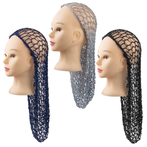 Framendino, 3 Pieces Long Mesh Crochet Hair Net Sleeping Hair Net Cap Soft Sleeping Cap Hair Accessories for Women Multicoloured