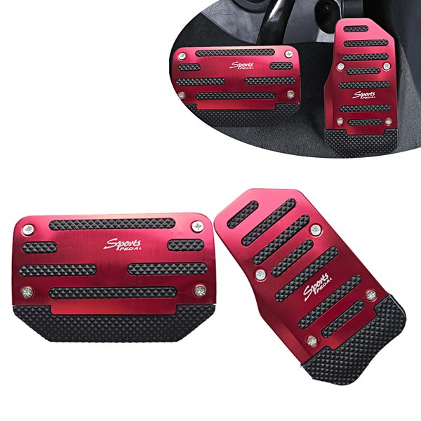 Fogfar 2 PCS Car Automatic Transmission Foot Pedal Kit, Brake Throttle Alloy + Rubber Strip Non-Drilling Anti-Slip Foot Pedal, Sporty Decorative Pedal Cover Replacement, Universal for Cars (Red)