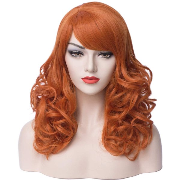 PATTNIUM Orange Wig Shoulder Length Curly Wig Orange Wig With Bangs Ginger Wig for Women and Girls Heat Resistant Synthetic Cosplay Costume Wig (Orange)
