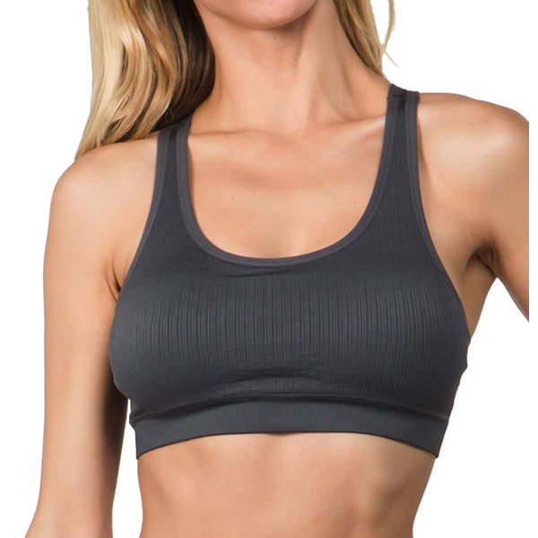 YELETE Lady's Macrame Cut Out Sports Bra Color Ccharcoal Size M