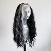 RONGDUOYI Black Curly Wig with Highlights Synthetic Lace Front Wigs for Women Natural Hairline Black Mix White Long Wave Wig Daily Use Synthetic Hair Wig Cosplay