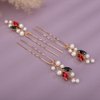 Teyglen 3pcs Pearl Wedding Hair Pins Bridal Crystal Pearl Hair Pins Clips Handmade Blue Red Green Rhinestone Hair Piece Party Wedding Hair Accessories for Women Girls (Black-Red)