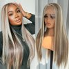 GJRainDY Highlights Blonde Synthetic Lace Front Wigs for Women Straight Brown Mixed Blonde Color Long Hair Wig 13x4 Free Part Lace Wig Thick Soft Heat Resistant Glueless Lace Front Wig Fiber Hair