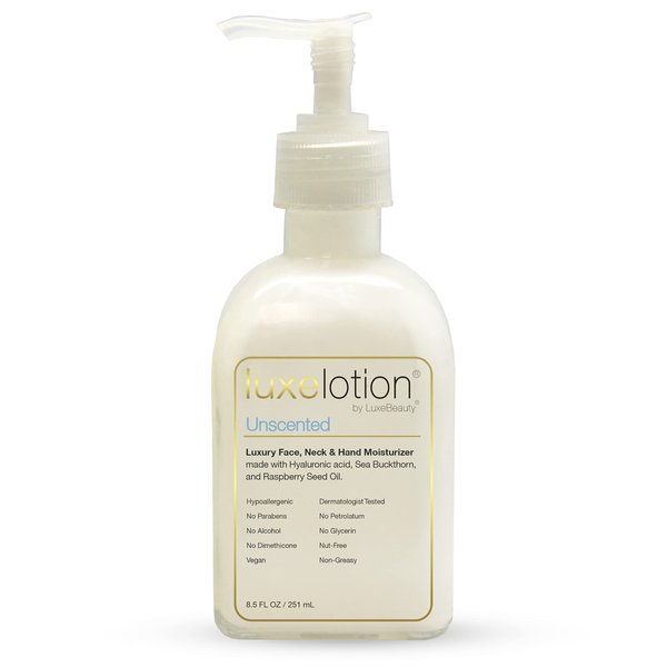 Luxe Beauty: Unscented Luxury Lotion - Anti-Aging Hand & Body Lotion with Hyaluronic Acid - Moisturizing, Lightweight, Non-Greasy Formula for Silky Smooth Skin - Gentle Hand Cream & Body Moisturizer