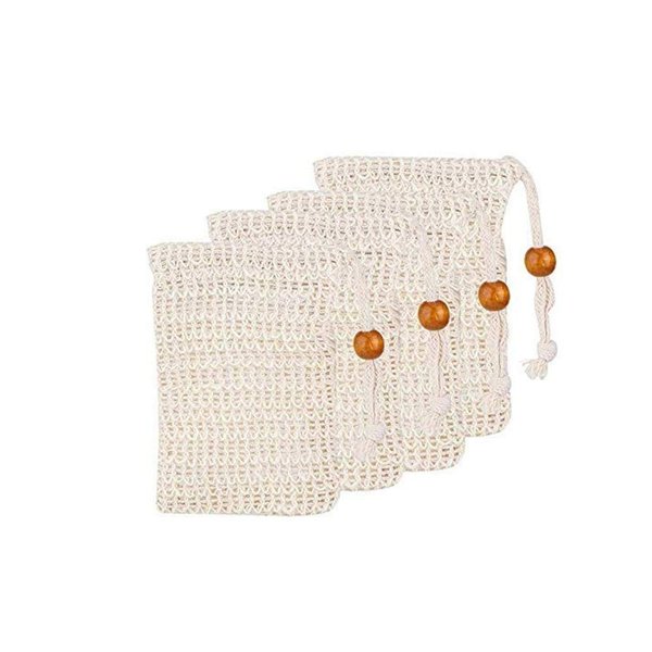 4 Pieces Exfoliating Loofah Pouch for Soap Saver Bag Natural Sisal Soap Bag Hand Made Soap Bag Mesh Soap with Drawstring for Shower Bath Foam