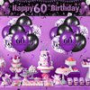 60th Birthday Party Decorations Purple Black Happy 60th Birthday Banner and 18PCS 60th Birthday Balloons for Women Men Purple Black 60th Birthday Yard Sign for 60th Anniversary Birthday Party Supplies