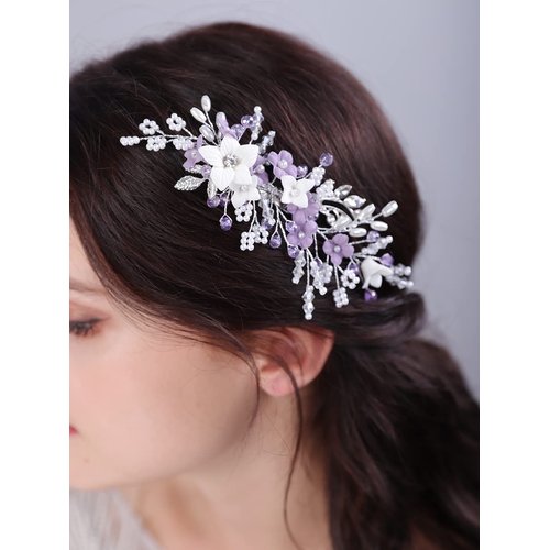 JWICOS Bridal Flower Hair Clips Wedding Hair Comb Pearl Wedding Hair Accessories for Women and Girls purple