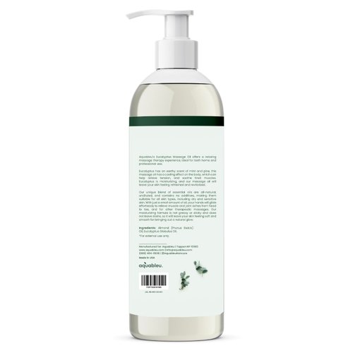 Aquableu Eucalyptus Massage Oil 100% Pure & All-Natural - Natural at-Home Massage Therapy, Soothes Skin & Muscles - Full Body Relaxing Massage Oil for Men and Women 12 fl oz