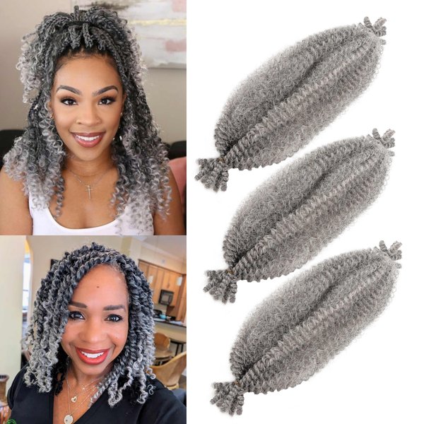 Orientfashion Afro Twist Hair 10-24 Inch 3 Packs, Springy Afro Twist Hair Pre Fluffed Spring Twist Hair Pre Stretched Wrapping Hair for Soft Locs Hair Extensions (Grey, 16inch(pack of 3))