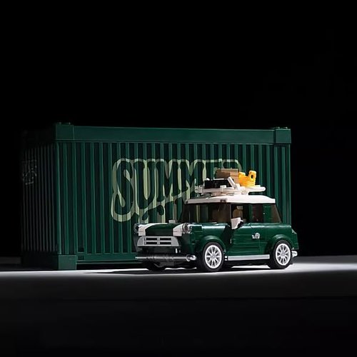 dOMOb Summer Camper Mini Cooper Car Building Kit – 356 pcs Building Blocks Set w/Container Display Box – Modular Scale 1:24 Model – Bricks Toy for Kids & Adults 8+ – for Boys, Hobbyist, Collector