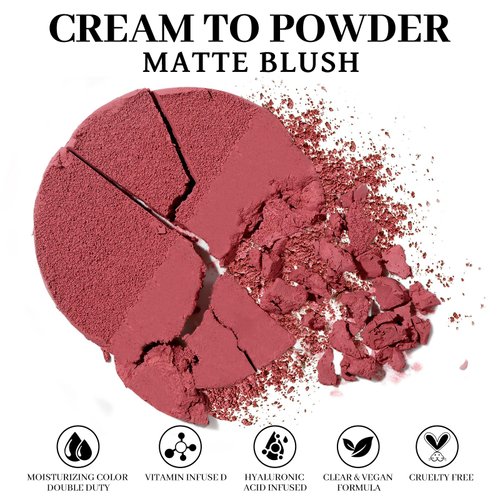 UCANBEMAKEUP Matte Cream-To-Powder Blush Makeup Palette, Highly Pigmented Lightweight Blush for Cheek and Eye, Blendable Flawless Velvety Coverage Face Blushes Make up 0.25 Ounce, Coral