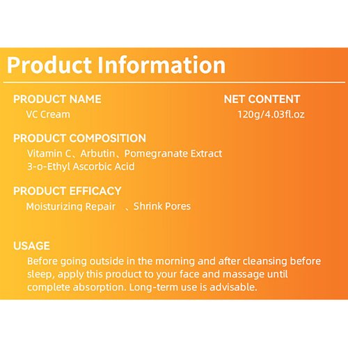 DISAAR Beauty Moisturizing Repair Fine Lines Cream Vitamin C Arbutin Pomegranate Extract Shrink Pores 120g / 4.03fl.oz