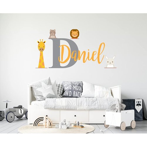 Custom Name Jungle Animal Wall Decal - Baby Custom Name Wall Decal - Animal Name Wall Sticker - Custom Animal Wall Art Decal - Wall Decal for Nursery Decoration (Wide 50"x21" Height)