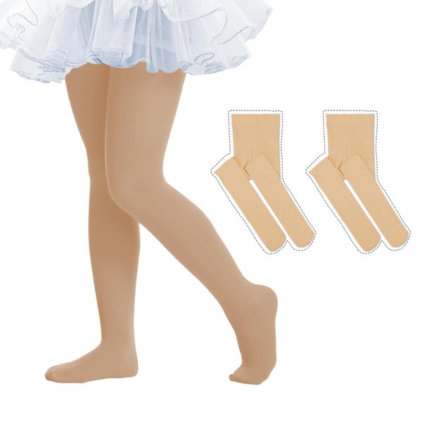 Ultra Soft Girls Tights 2-Pack Elastic Ballet Tights for Girls Breathable Dance Tights Opaque Footed Tights for Toddler Girls Stockings Thick Kids Tights Durable Pantyhose Warm Nylons 3-6 Years Nude