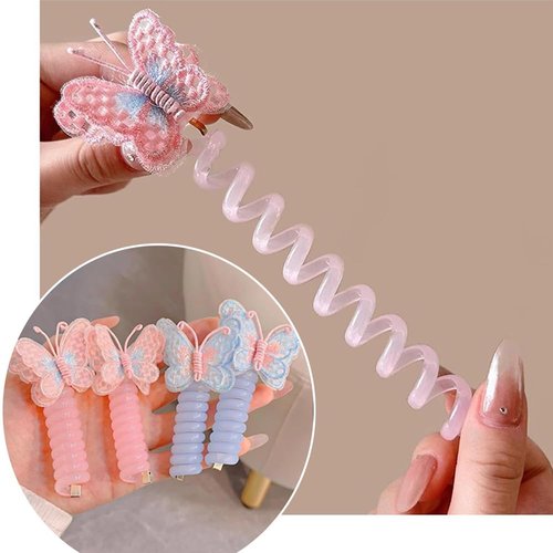 Spiral Hair Ties for Kids, Colorful Telephone Wire Hair Bands Elastic Braided Telephone Cord Hair Accessories for Little Girls, Ponytail Holders Phone Cord Coil Hair Ties (Combination 1)
