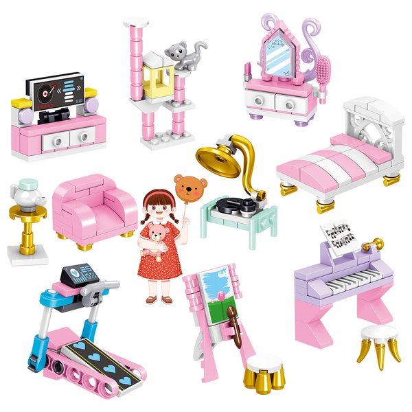 PinkBee Friends House Building Block Sets, Girls Bedroom Recreation Gym Fitness Living Room Friendship Playhouse 9-in-1 Apartment Bricks Kit Birthday Roleplay Gifts for Old Kids 6+ 6-12 8-12