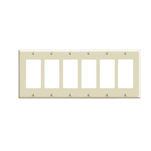 Leviton 80436-I 6-Gang Decora/GFCI Device Decora Wallplate, Standard Size, Thermoset, Device Mount, Ivory