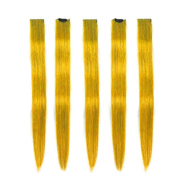 Winsky Colored Hair Extensions Real Human Hair - Clip in Party Highlights Halloween Hair Piece 5 Pieces/Set (18inch,Yellow)